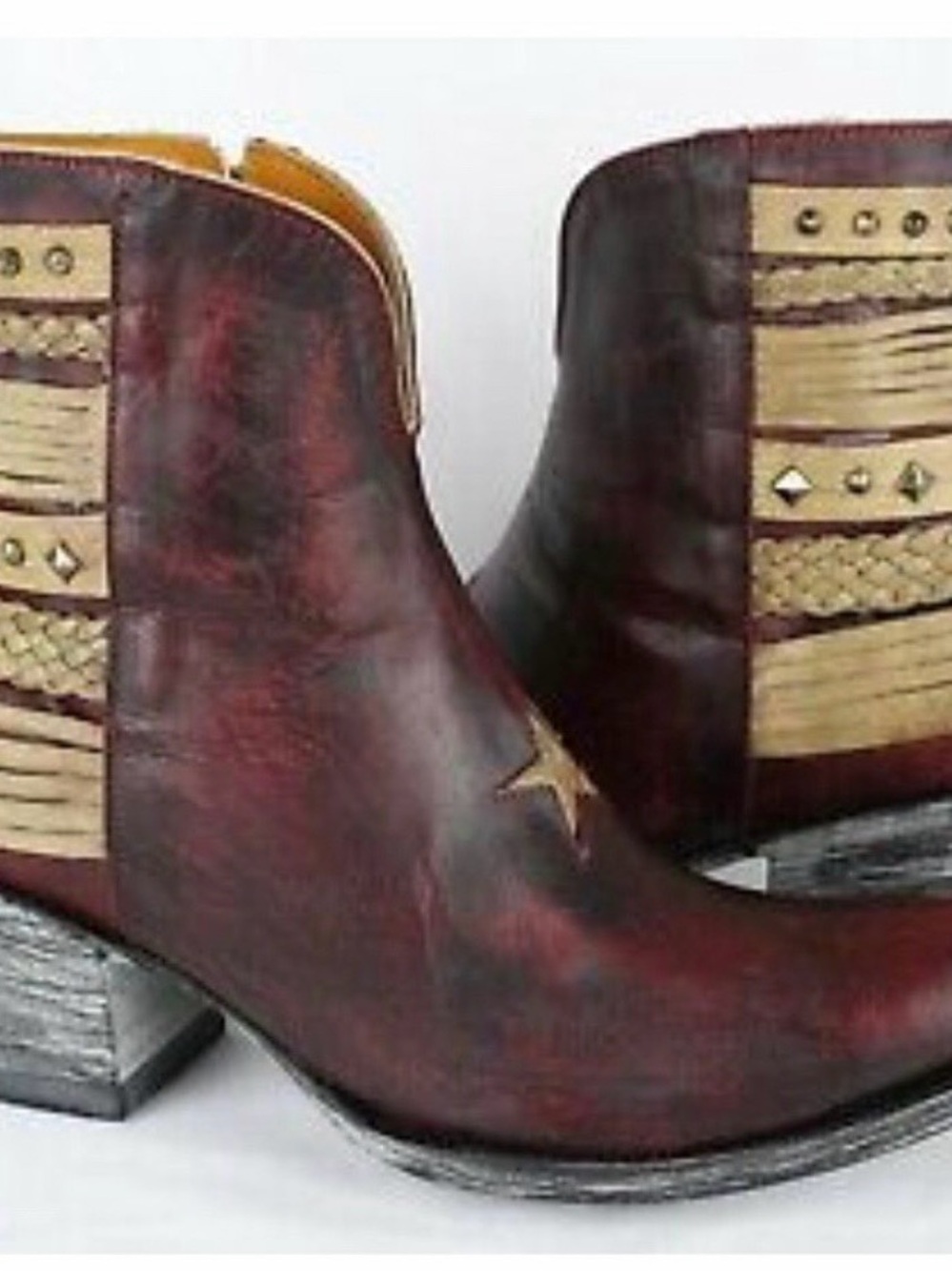 Old Gringo Burgundy and Tan Star Accent Ankle Boots